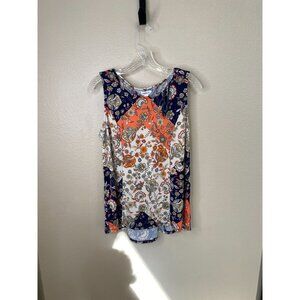 Westport Womens Sleeveless Floral Print Tank Top Multi-Color Lace Back Accent M